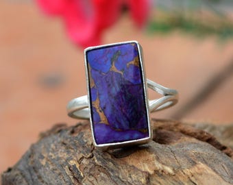 Purple Copper Turquoise Ring: Cushion Sterling Silver Gemstone