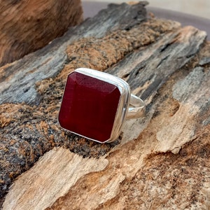 Rare Red Ruby Gemstone Ring, 925 Sterling Silver Ring, July Birthstone Ring, Ruby Gemstone Ring, Faceted Large Ruby Ring, Gift For Her