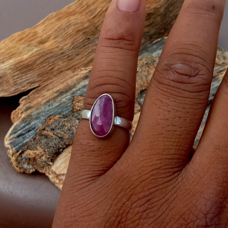 Birthstone Silver Ring Bezel Set Ring Beautiful Faceted Pink Sapphire Gemstone Ring Handmade Artisan Gift Ring 925 Sterling Silver Ring