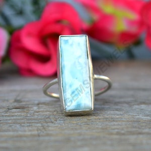 Larimar Ring, 925 Sterling Silver Ring, Cushion Natural Dominican Larimar Gemstone Ring, Unique Gift Larimar Ring, Larimar Gift Jewelry
