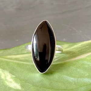 Marquise Black Onyx Ring: Bold Sterling Silver Gemstone Ring
