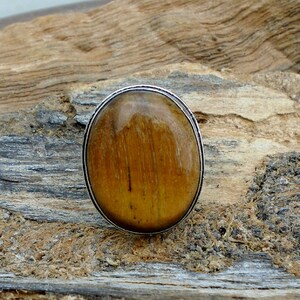 Tiger Eye Gemstone Ring, 925 Sterling Silver Ring, Large Tiger Eye Ring, Gemstone Silver Ring, Artisan Handmade Birthstone Gift Ring Jewelry