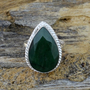 Pear Emerald Ring: Dark Green Gemstone, 925 Sterling Silver