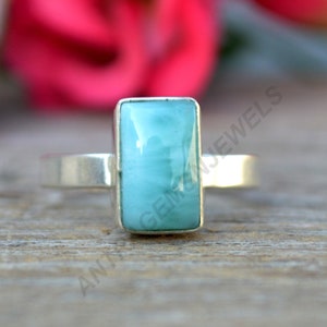 Larimar Ring, 925 Sterling Silver Ring, Cushion Natural Dominican Larimar Gemstone Ring, Unique Gift Larimar Ring, Larimar Gift Jewelry