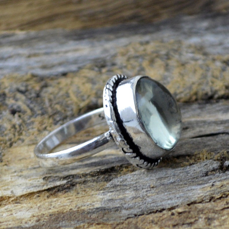 Designer Prasiolite Ring 925 Sterling Silver Ring Natural Oval Cab Prasiolite Gemstone Ring Gemstone Silver Birthstone Handmade Gift Ring