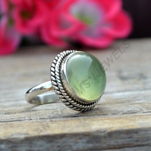 Prehnite Ring, 925 Sterling Silver Ring, Natural Round Prehnite Gemstone Ring, Unique Designer Prehnite Ring, Beauty Prehnite Gift Jewelry
