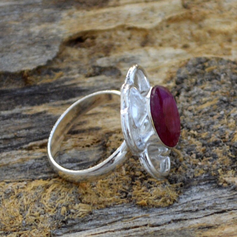 925 Sterling Silver Ring Natural Red Ruby Gemstone Ring Gift For Her July Birthstone Ring Floral Facete Ruby Ring Gemstone Silver Ring