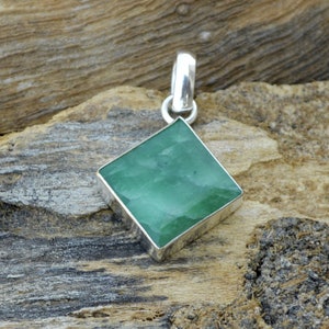 Genuine Emerald Gemstone Pendant, 925 Sterling Silver Pendant, Modern Silver Handmade Pendant, May Birthstone Gift Pendant Necklace Jewelry