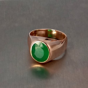 Green Emerald Gemstone Ring, Sterling Silver Rose Gold Ring, Glass Filled Emerald Ring, May Birthstone Silver Ring, Emerald Gift Ring