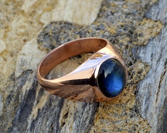 Top Grade Deep Blue Labradorite Gemstone Ring, Sterling Silver Rose Gold Ring, Bold Ring, Men's Gift Ring, Handmade Artisan Labradorite Ring