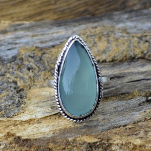 Pear Aqua Chalcedony Gemstone Ring, 925 Sterling Silver Ring, Birthstone Ring, Gemstone Silver Ring, Designer Chalcedony Ring, Gift For Her