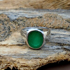 Emerald Gemstone Ring, 925 Sterling Silver Ring, Emerald Birthstone Ring, May Birthstone Silver Ring, Oval Cut Emerald Unisex Gift Ring