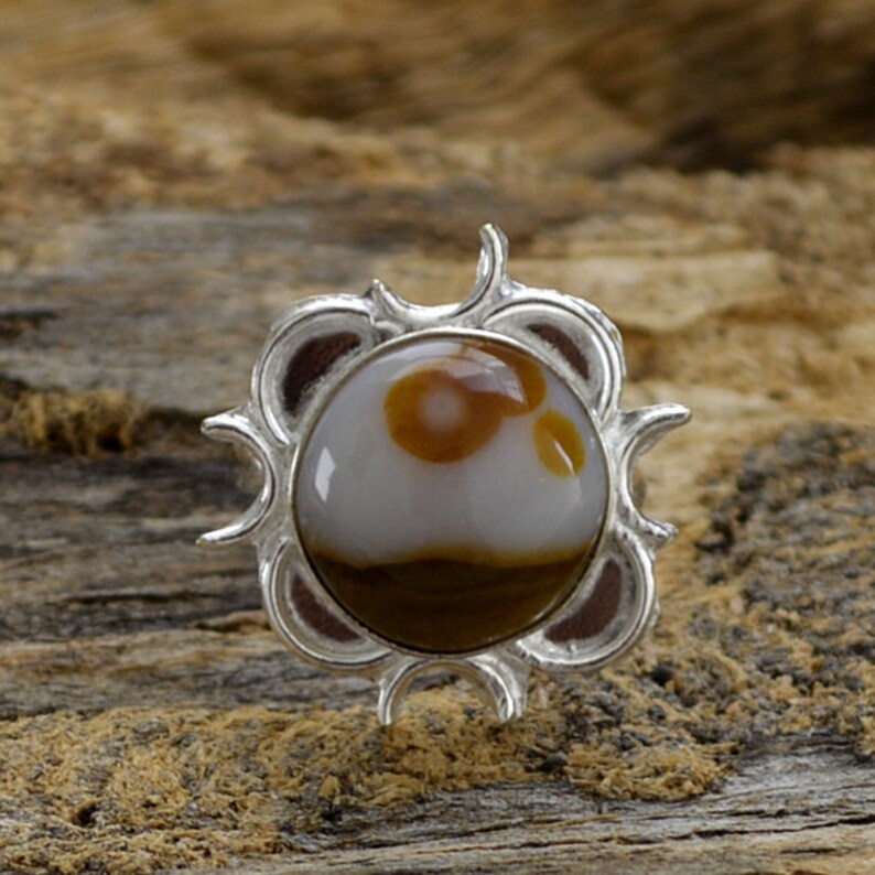 Agate Ring 925 Sterling Silver Ring Designer Silver Beautiful Gift Ring Lovely Ocean Agate Gemstone Ring Artisan Floral Gift Ring
