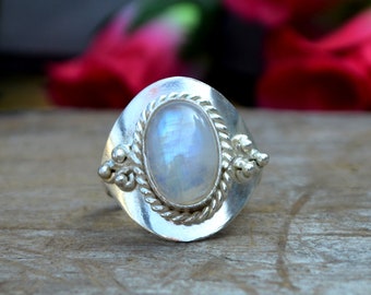 Rainbow Moonstone Gemstone Ring, 925 Sterling Silver Ring, Designer Blue Moonstone Ring, Personalized Custom Designer Ring, Nickel Free Ring