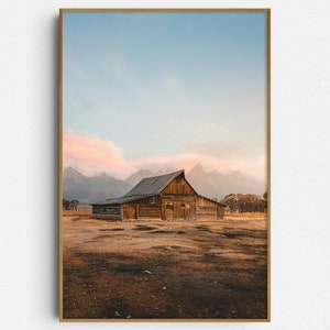 Jackson Hole Barn Photo Print Rustic Wyoming Wall Art Grand Teton photo Western Landscape Decor Country Farmhouse Poster INSTANT DOWNLOAD