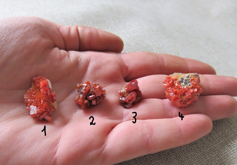 Vanadinite gemstone crystal display case pieces for mineral collectors