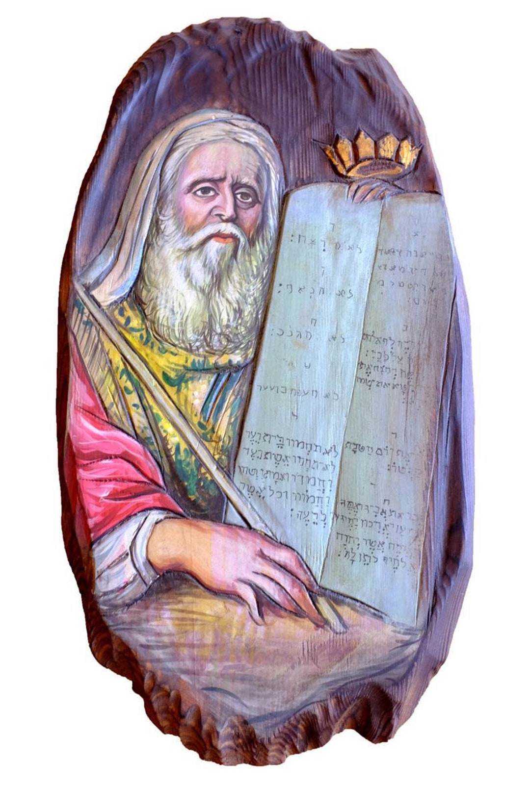 Moses and Ten 10 Commandments Icon, Prophet Moses Painting, Jewish Icon