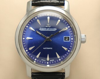 Reloj vintage para hombre con movimiento suizo automático Jaeger-LeCoultre. / Reloj vintage automático Jaeger-LeCoultre de color azul.