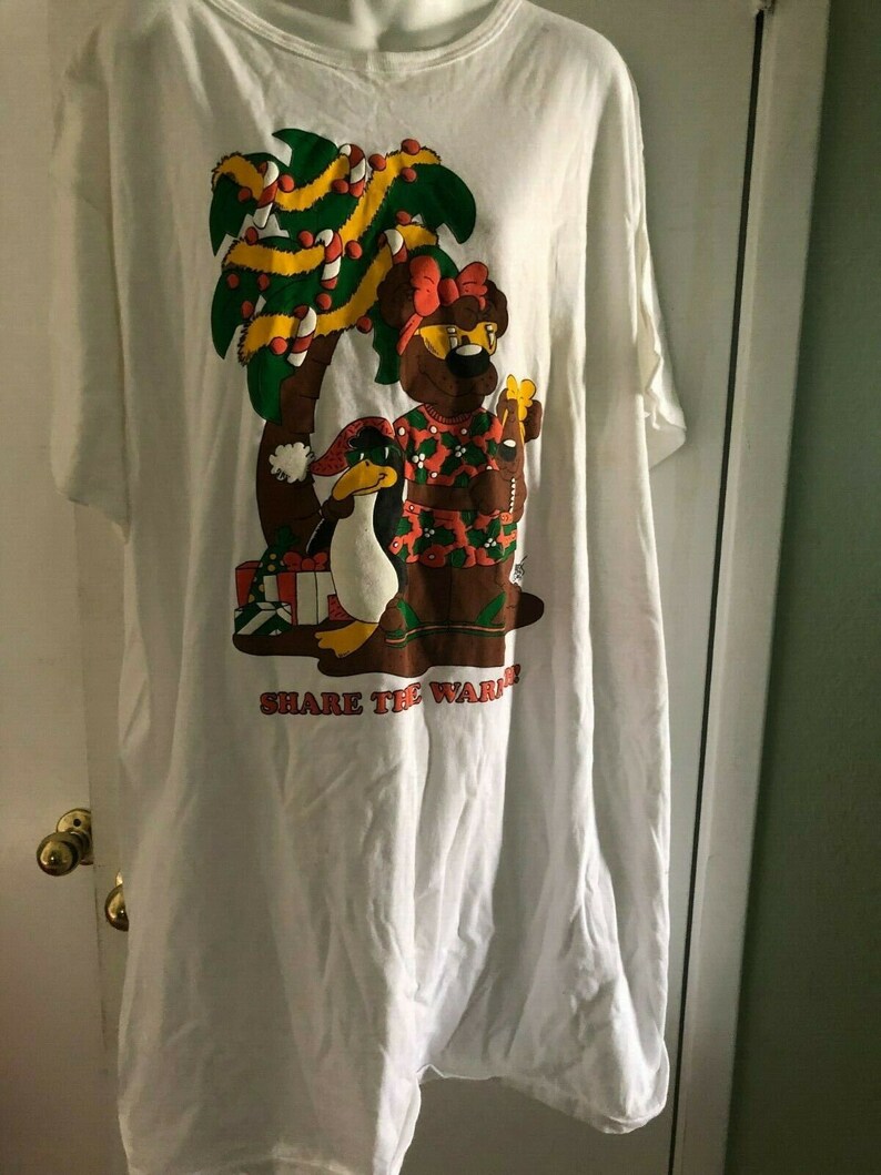 Hugger sleep shirt Vtg 90\u2019s Christmas bears penquin Share the Warmth One Size