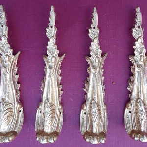 4 Metal corners (#6) for legs of fancy furniture. Metal mounts/decoration.
