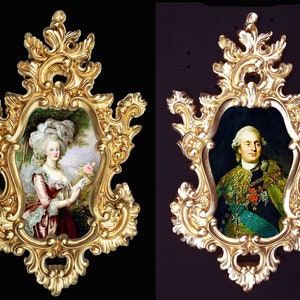 Marie Antoinette and Louis XVI (green) in Baroque frame.French Royal Wall decor.