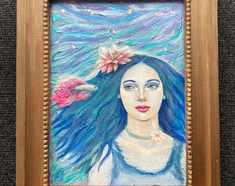 Betta fish ethereal Original acrylic painting, glow in the dark. The Cure lyrics