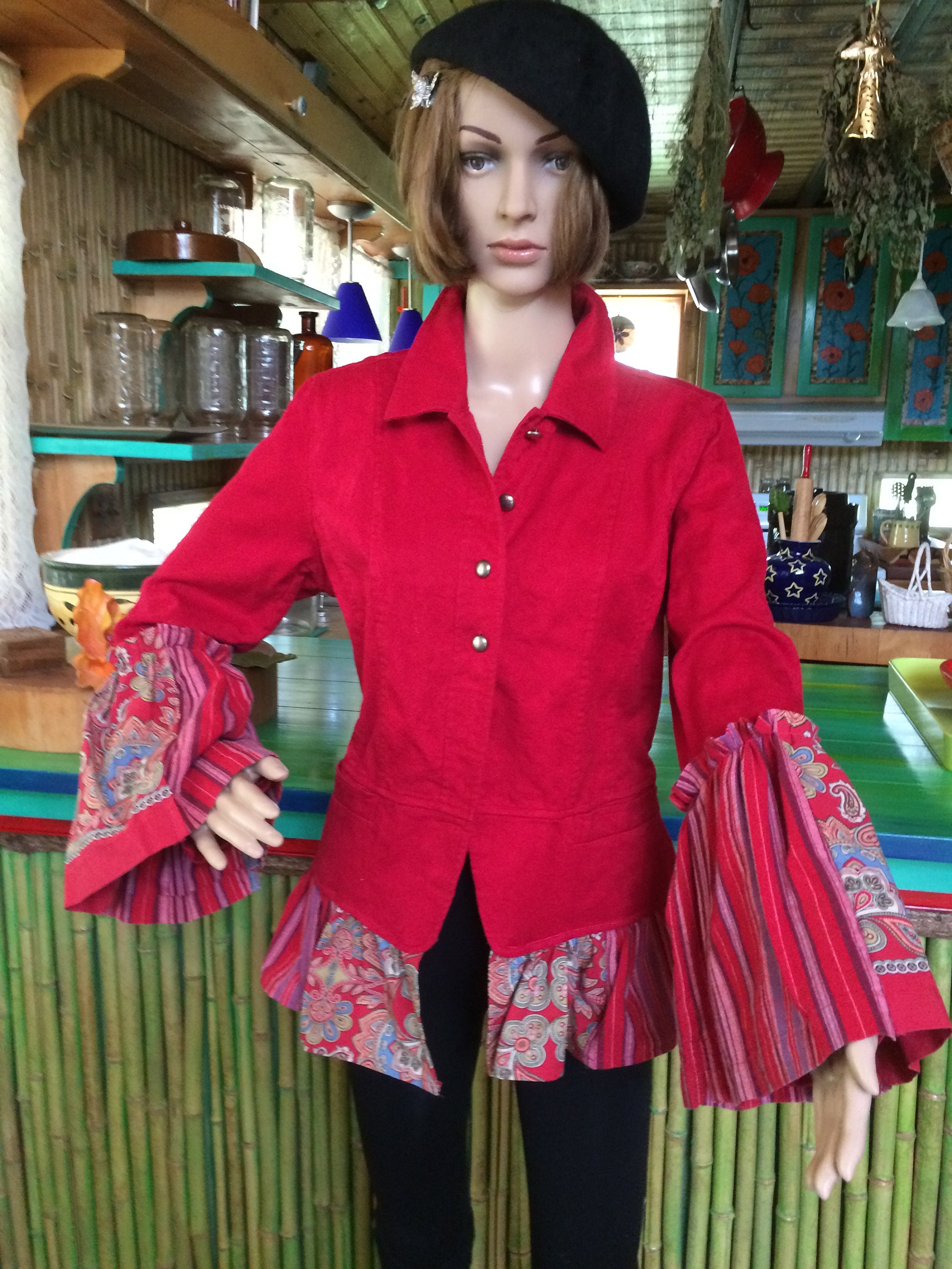 Red Cotton Jacket Etsy
