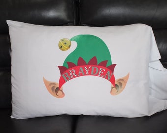 Personalized elf hat christmas pillowcase boys pillowcase girls pillowcase kids pillowcase custom pillowcase