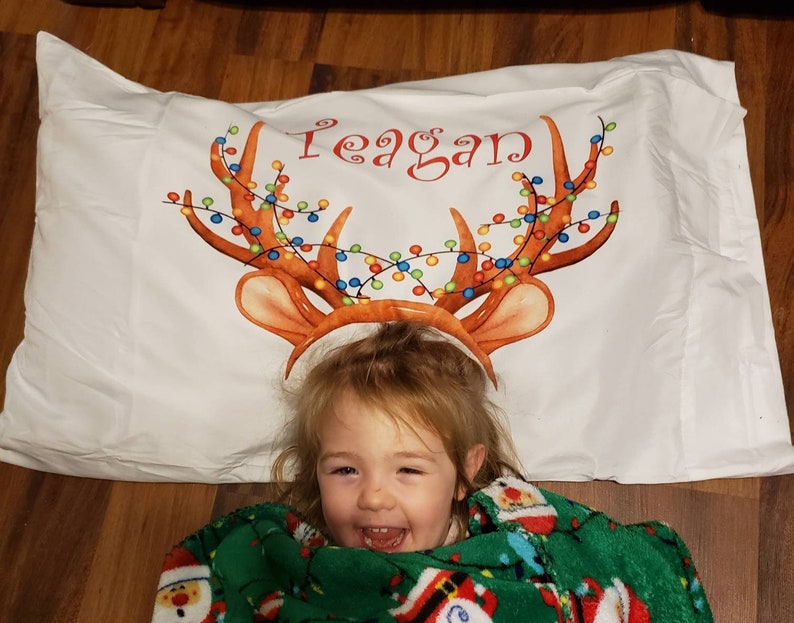 Personalized Deer Antler Christmas Pillowcase Boys Pillowcase Girls