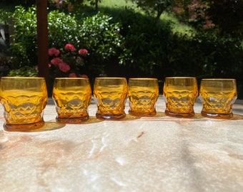 Set of 6 Anchor Hocking Amber Georgian (topaz) Honeycomb Pattern Shot glasses Glasses (2oz) - Heavyweight