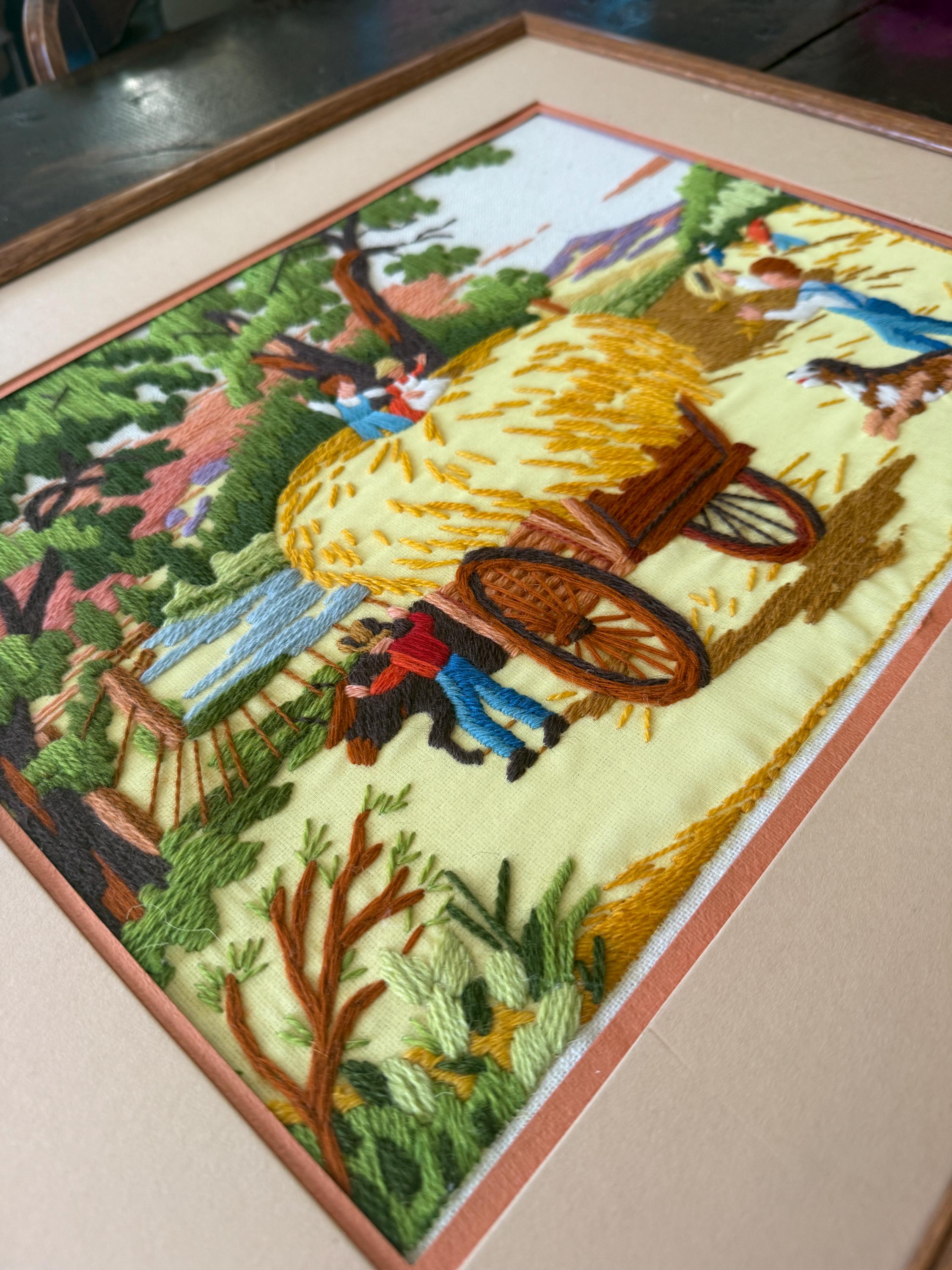 Vintage Framed Crewel Embroidery Art – Handmade Needlework – Harvest - Etsy