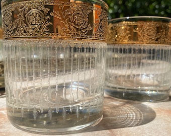 Pair of Vintage Culver Tyrol 22K Gold Double Old Fashion Glasses | Whiskey Glasses | MCM Barware | Wedding Gift | Groom | Entertaining