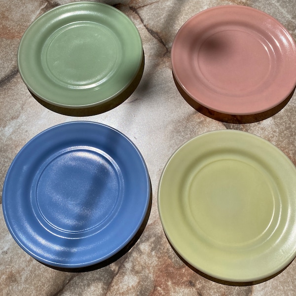 Set of 4 Vintage Hazel Atlas Little Hostess Childrens Plates | Moderntone Pastel 6inch | Milk Glass | Tea Set