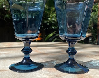 Vintage Lenox Antique Blue Goblets (sold individually 6 available) - 5" Tall, 2.75" Wide - Elegant Glassware Holds 4oz