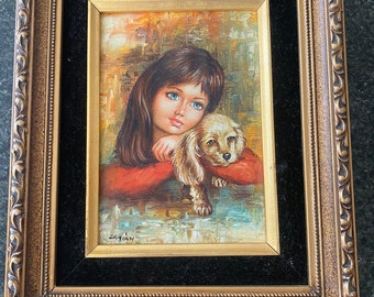 Signed with Certificate of Authenticity- John Damian - Girl and Dog Oil Painting