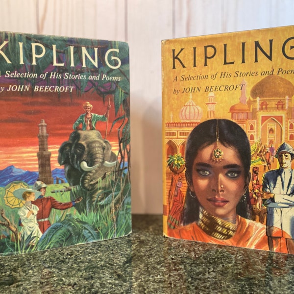Volumes 1&2 Kipling- Stories and Poems by John Beectoft- 1956- Book Set- Jungle Book-Just So Stories- book club edition