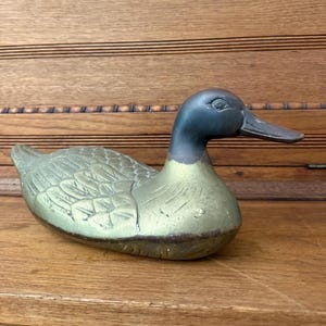 Vintage Brass Duck | 7lb Oxidized Brass Mallard Sculpture | Rustic Farmhouse Decor | Duck Paperweight | Collectible Brass Bird
