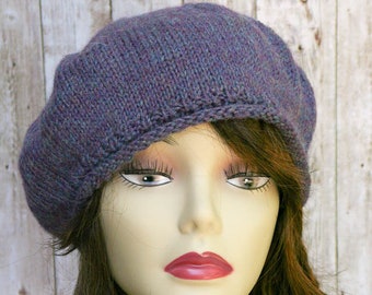 Lavender Blue Wool knit hat Christmas Gift for Her, Women Winter Beret in Alpaca
