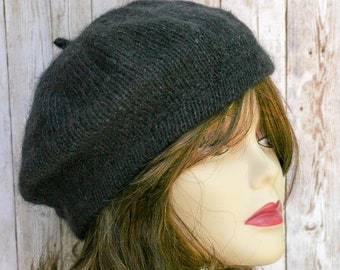 Black Beret Knitted Hat for Women,  Wool Beanie Hat, Women Winter Accessories