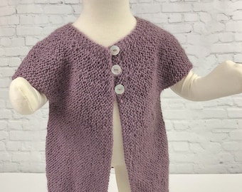 Baby Girl short sleeves cardigan in alpaca, Hand knitted baby clothes, Baby shower gift