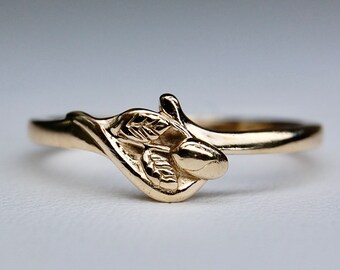 10K Rosebud Bypass Ring, Yellow Gold, Vintage, Foliate, Floral, Rose, Size 6, c. 1980s, 1.80g