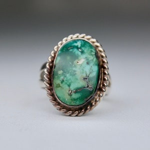 Old Pawn Carico Lake Turquoise Sterling Silver Ring, Size 6.25, c. 1920s