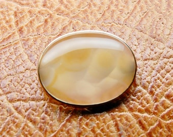 Edwardian Translucent Honey Yellow Agate Cabochon Brooch in 10k Rose Gold, Pin, Arts & Crafts, Antique, c. 1900s, 5.47g