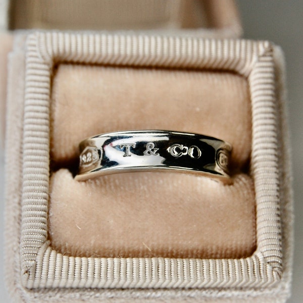 Anillo de plata esterlina 925 T & Co 1837 auténtico de Tiffany, grueso, banda para cigarros, estado, tamaño 9.25 (Tamaño 9 1/4), c. 1997, 5,83 g