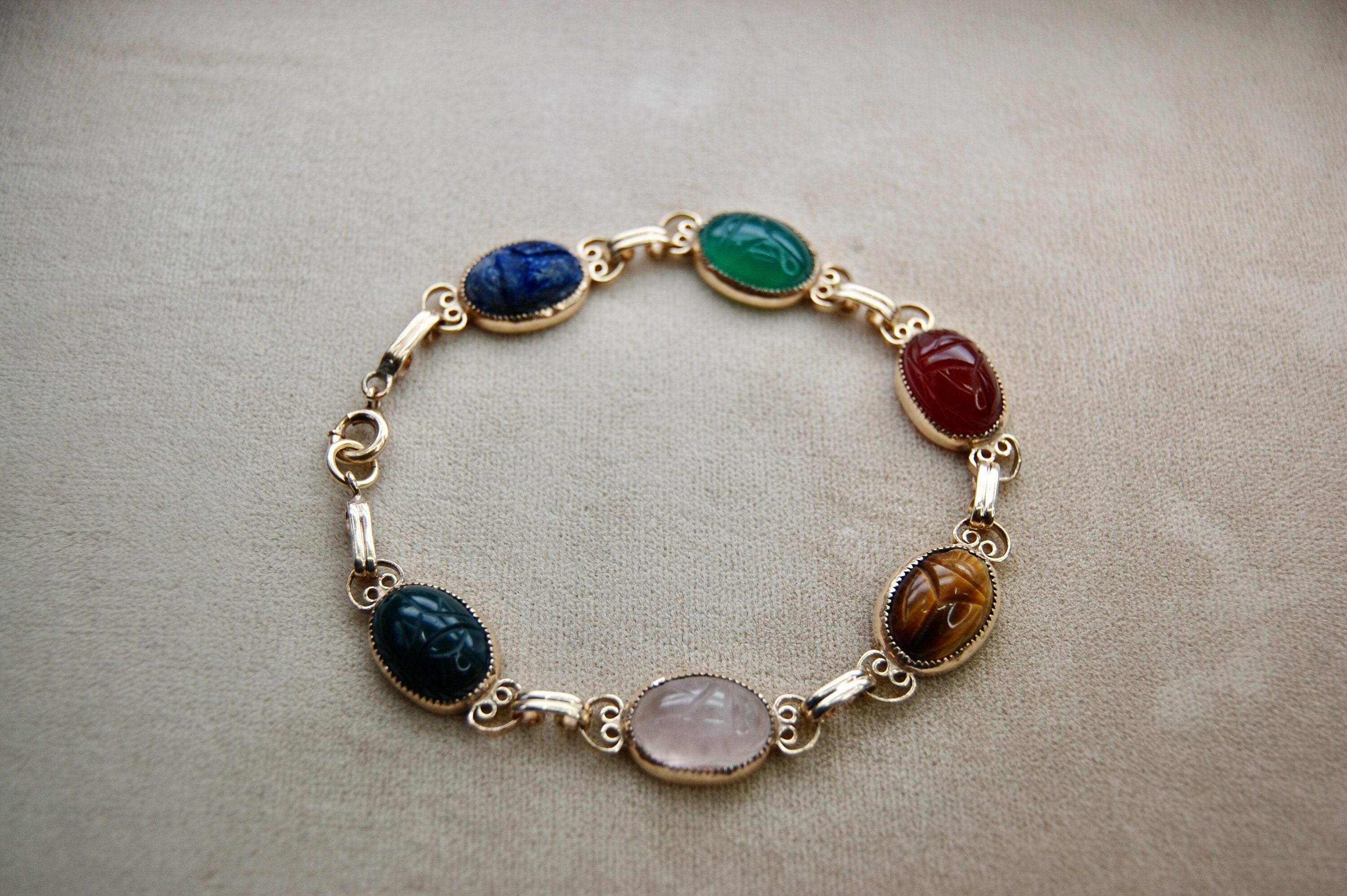 Vintage 14K Yellow Gold Scarab Bracelet 6.5 inches length Circa 1960 -  Colonial Trading Company