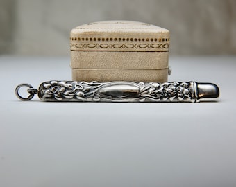 Sterling Silver Chatelaine Nail File, Repousse, Flowers, Victorian Style Reproduction, REO 925 Sterling Silver, Reversible, Estate, 8.26g