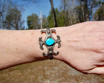 Vintage Navajo Turquoise Sterling Silver Cuff Bracelet, Henry