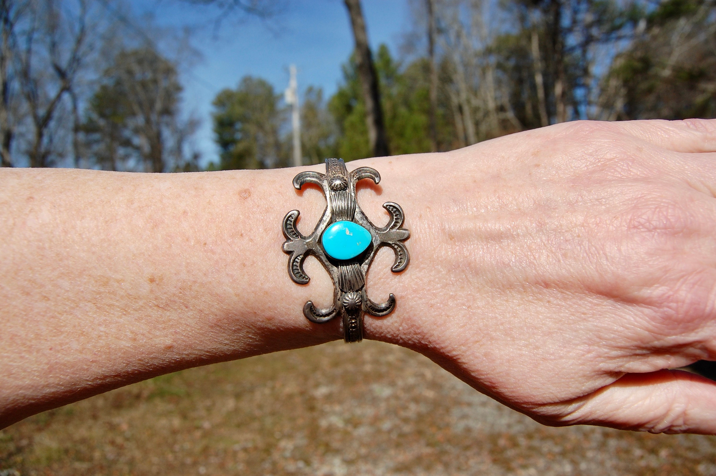 Vintage Navajo Turquoise Sterling Silver Cuff Bracelet, Henry