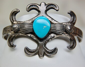 Vintage Navajo Turquoise Sterling Silver Cuff Bracelet, Henry
