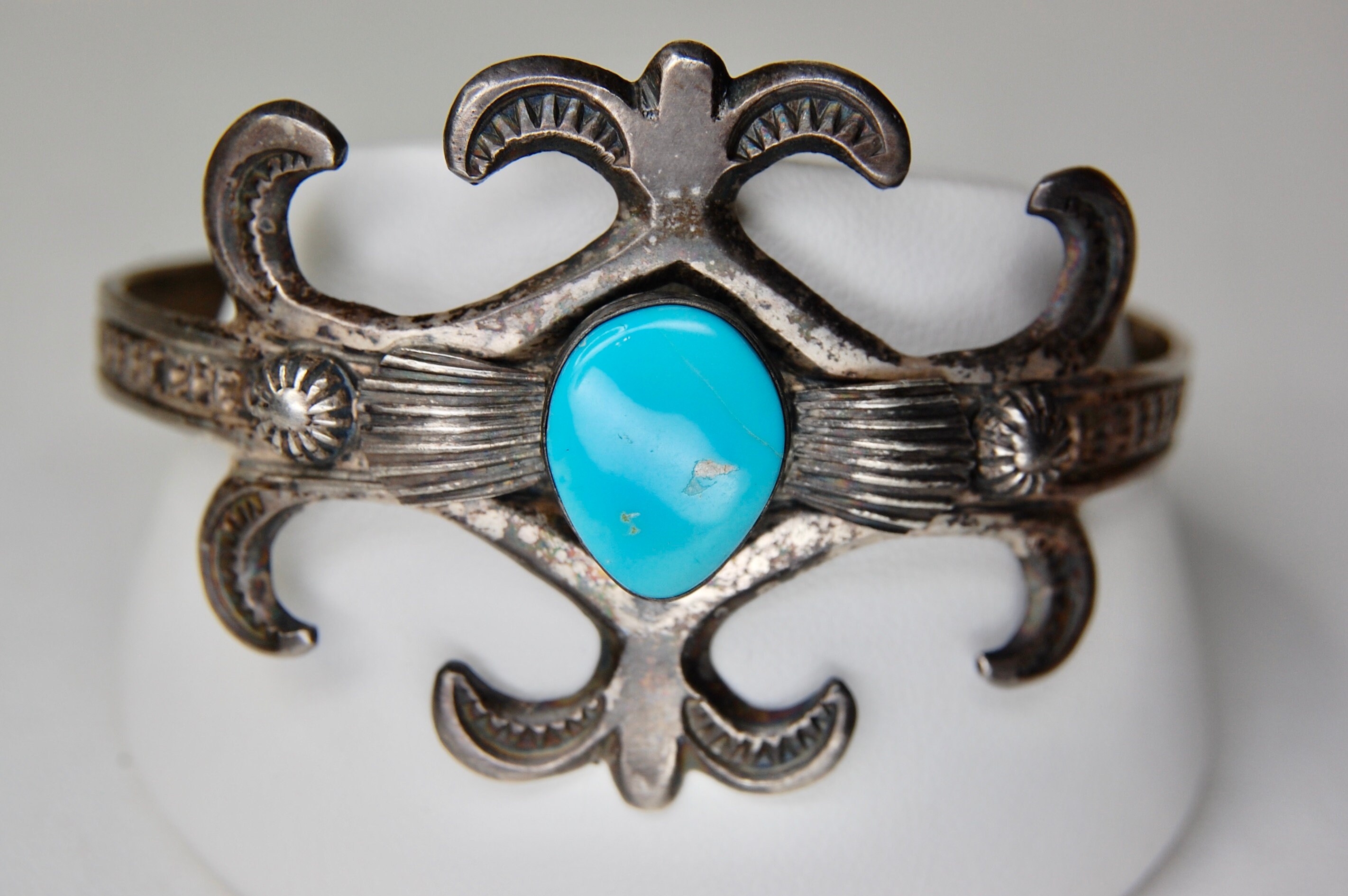 Vintage Navajo Turquoise Sterling Silver Cuff Bracelet, Henry
